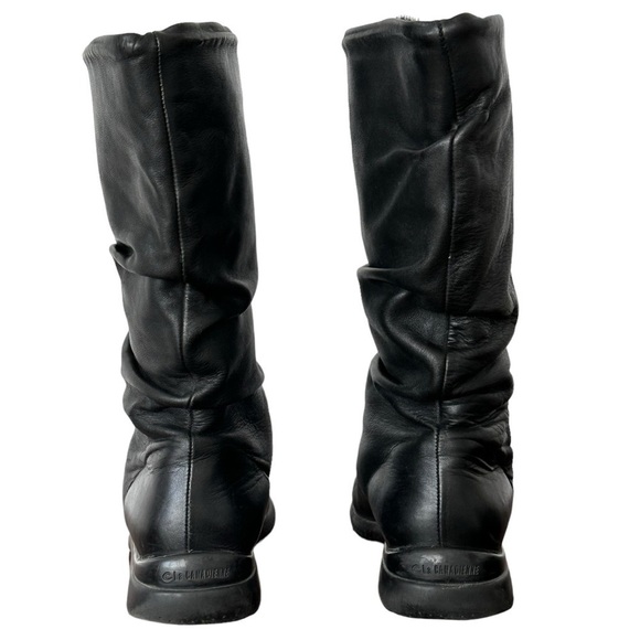 La CANADIENNE Slouchy Mid Calf Cuff Boot Black Leather Faux-Fur Lining Size 10 - Picture 4 of 7